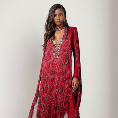 Red Sequined Tassel Jumpsuit 11