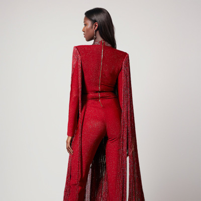 Red Sequined Tassel Jumpsuit 11
