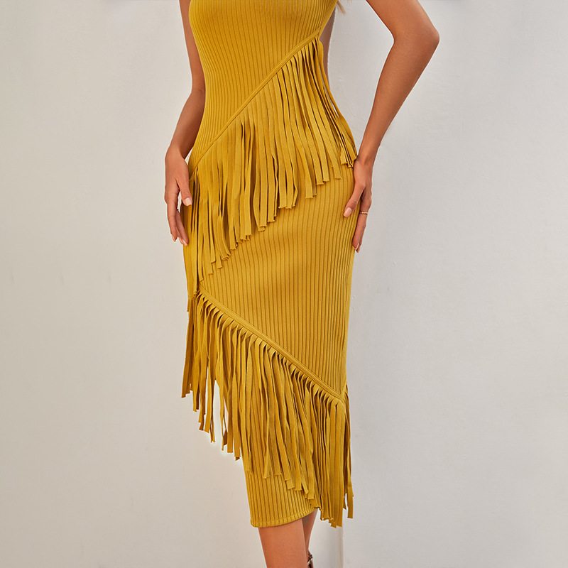 Retro Pleated Tassel Spliced ​​Dress 14