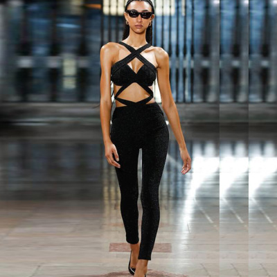 Black cross bodysuit set 17