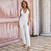 White Temperament Women's V-neck Belt Jumpsuit 18
