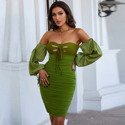 Fashion one shoulder puff sleeve dress 30