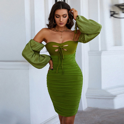 Fashion one shoulder puff sleeve dress 30