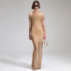 One-shoulder gold sequined slim-fit maxi dress 33