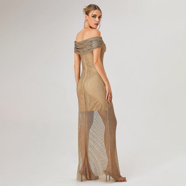 One-shoulder gold sequined slim-fit maxi dress 33