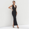 Long fitted black cocktail dress 53