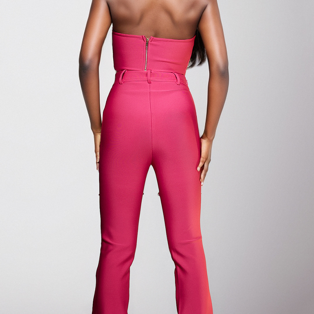 Pink rhinestone jumpsuit two-piece suit 54