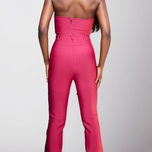 Pink rhinestone jumpsuit two-piece suit 54