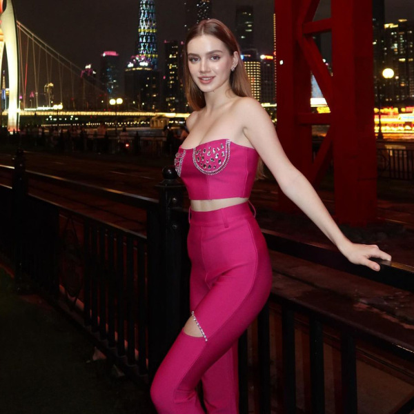 Pink rhinestone jumpsuit two-piece suit 54