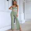 Green high waist wide leg pants suit 44