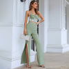 Green high waist wide leg pants suit 44