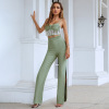 Green high waist wide leg pants suit 44