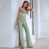 Green high waist wide leg pants suit 44