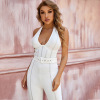 White V-neck belt jumpsuit 59