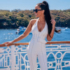 White V-neck belt jumpsuit 59