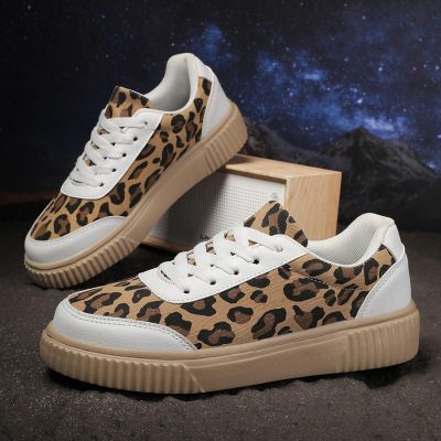 Women Leopard Print Lace Up Casual Platform Sneakers