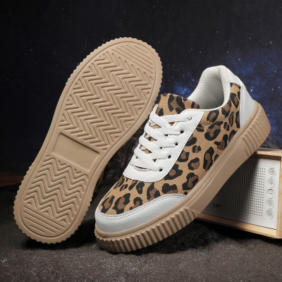 Women Leopard Print Lace Up Casual Platform Sneakers