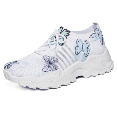 Women Butterfly Print Breathable Mesh Chunky Sneakers