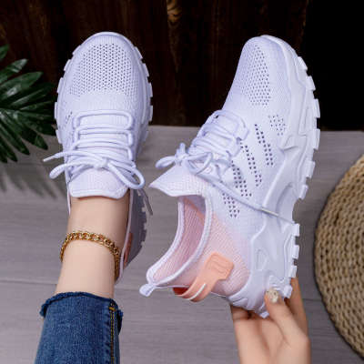 Women Breathable Knit Chunky Lace Up Sneakers